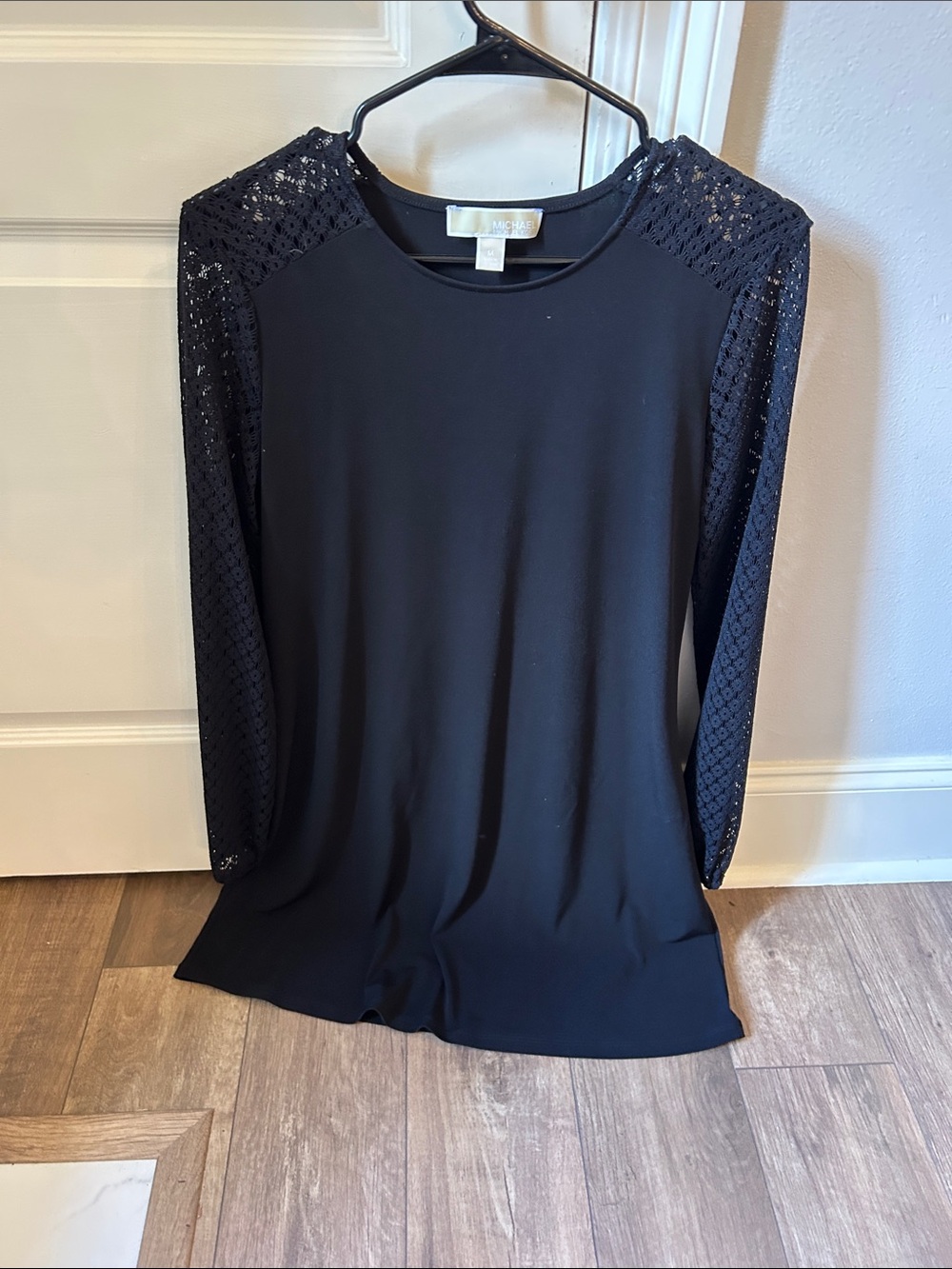 Lush Black Long Sleeve Lace Shoulder Tee